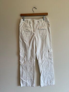 John Galt White Cargo Trousers with Utility Pockets